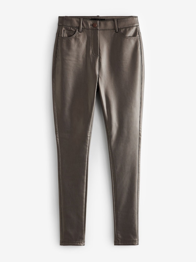Silver PU Faux Leather Leggings - Image 5 of 6