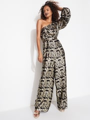 Gold Metallic One Shoulder Jumpsuit - Image 1 of 5