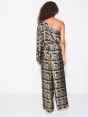 Gold Metallic One Shoulder Jumpsuit - Image 2 of 5