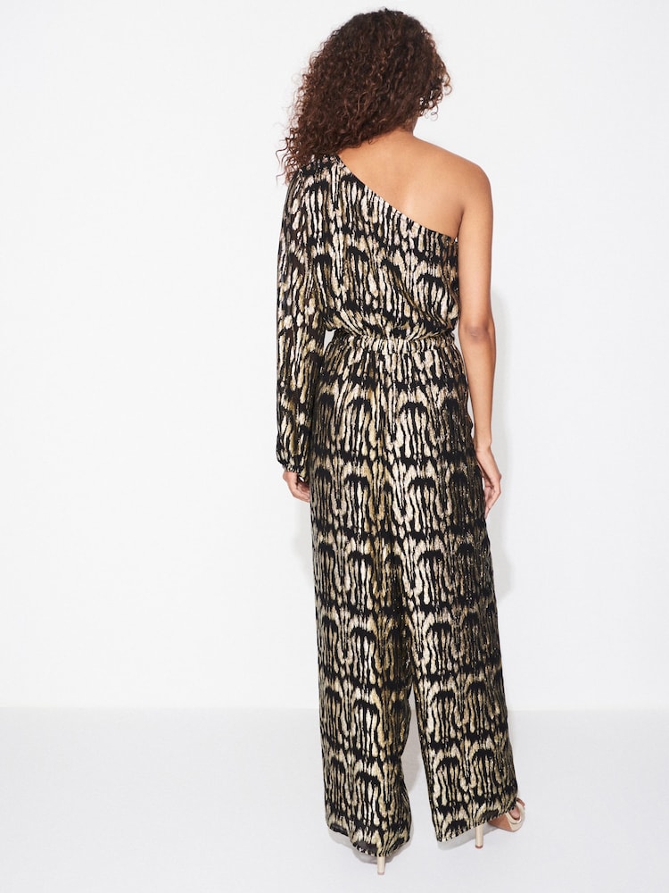 Gold Metallic One Shoulder Jumpsuit - Image 2 of 5