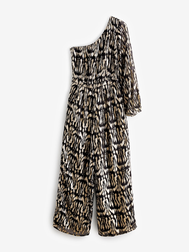 Gold Metallic One Shoulder Jumpsuit - Image 4 of 5