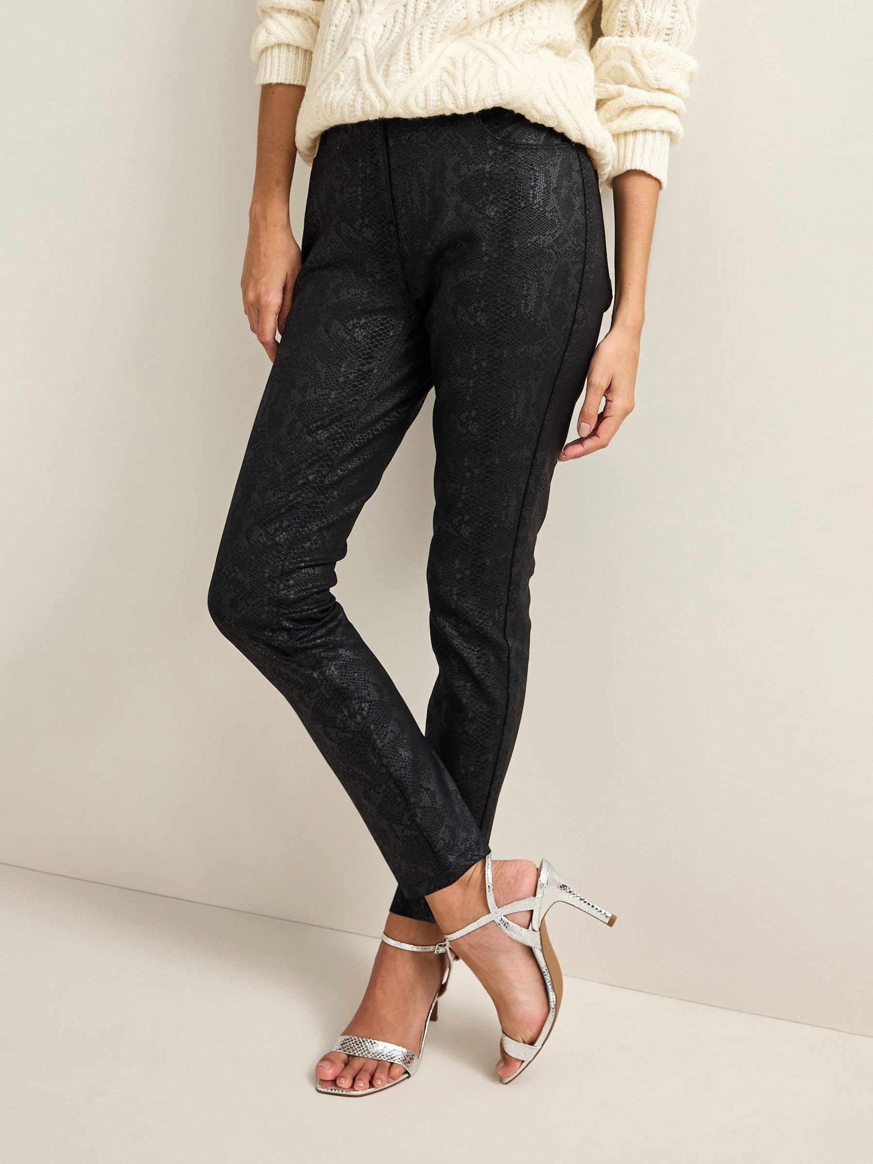 Buy Black Coated Ponte Slim Leg Trousers from Next Luxembourg