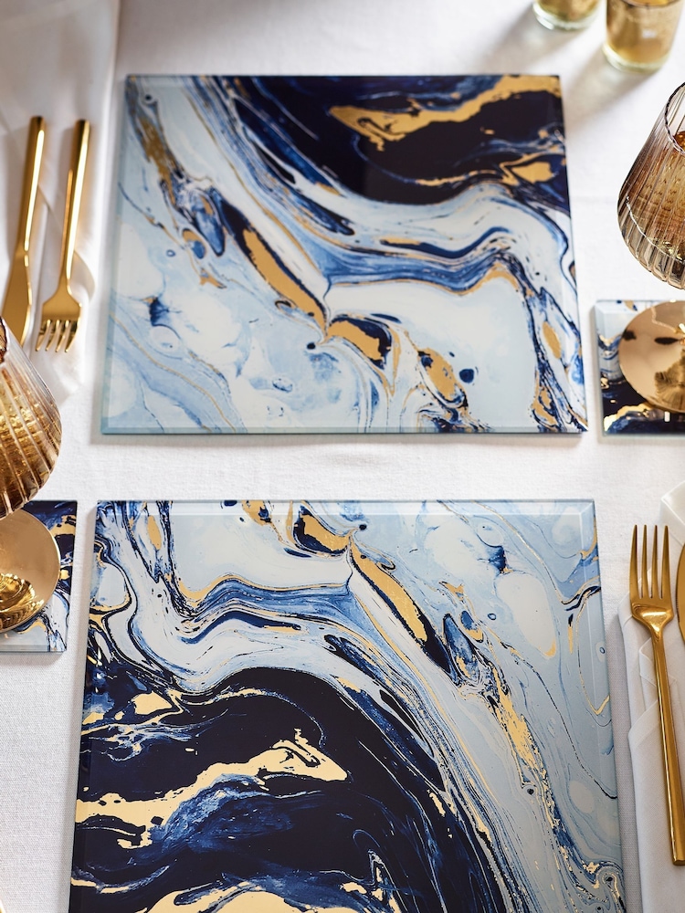 Set of 2 Navy Galaxy Glass Placemats - Image 1 of 3