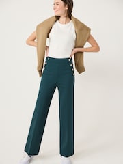 Teal Blue Ponte Button Wide Leg Trousers - Image 1 of 7