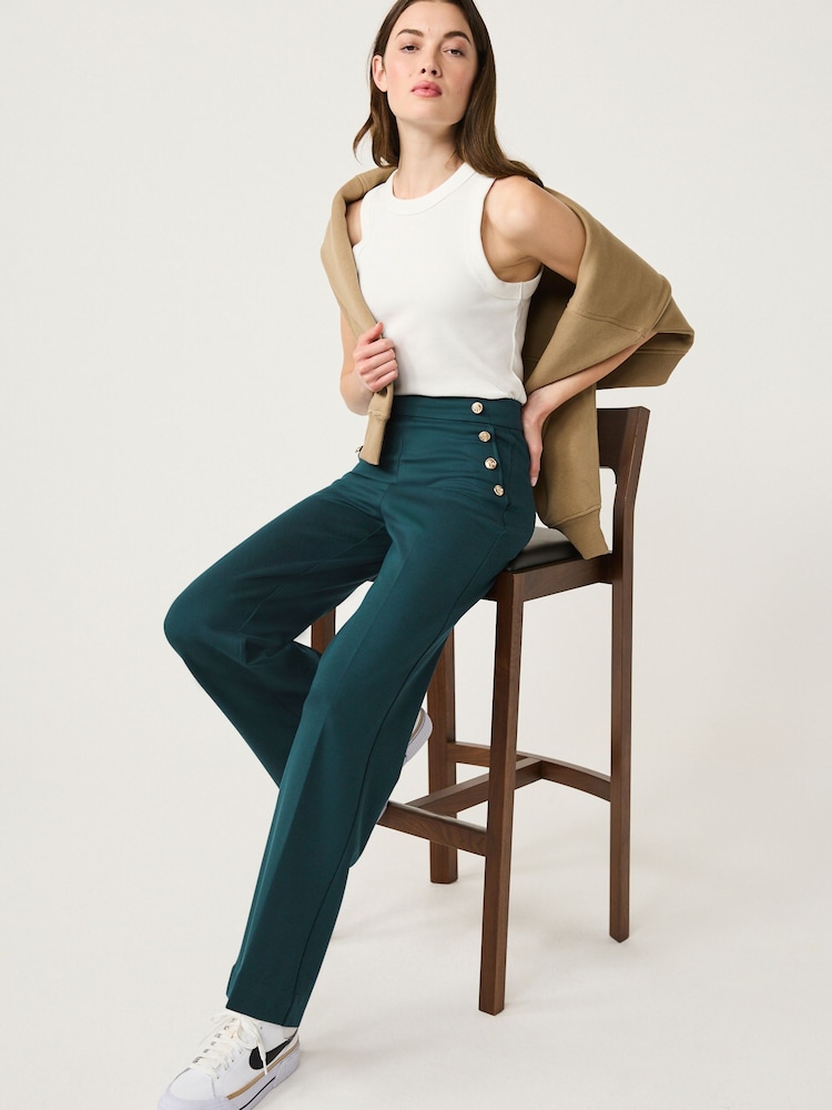 Teal Blue Ponte Button Wide Leg Trousers - Image 2 of 7