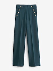 Teal Blue Ponte Button Wide Leg Trousers - Image 6 of 7