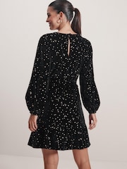 Black Long Sleeve Mini V-Neck Dress - Image 3 of 6