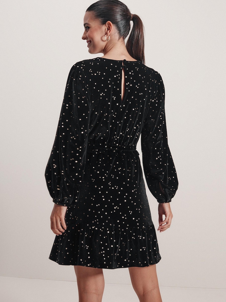 Black Long Sleeve Mini V-Neck Dress - Image 3 of 6