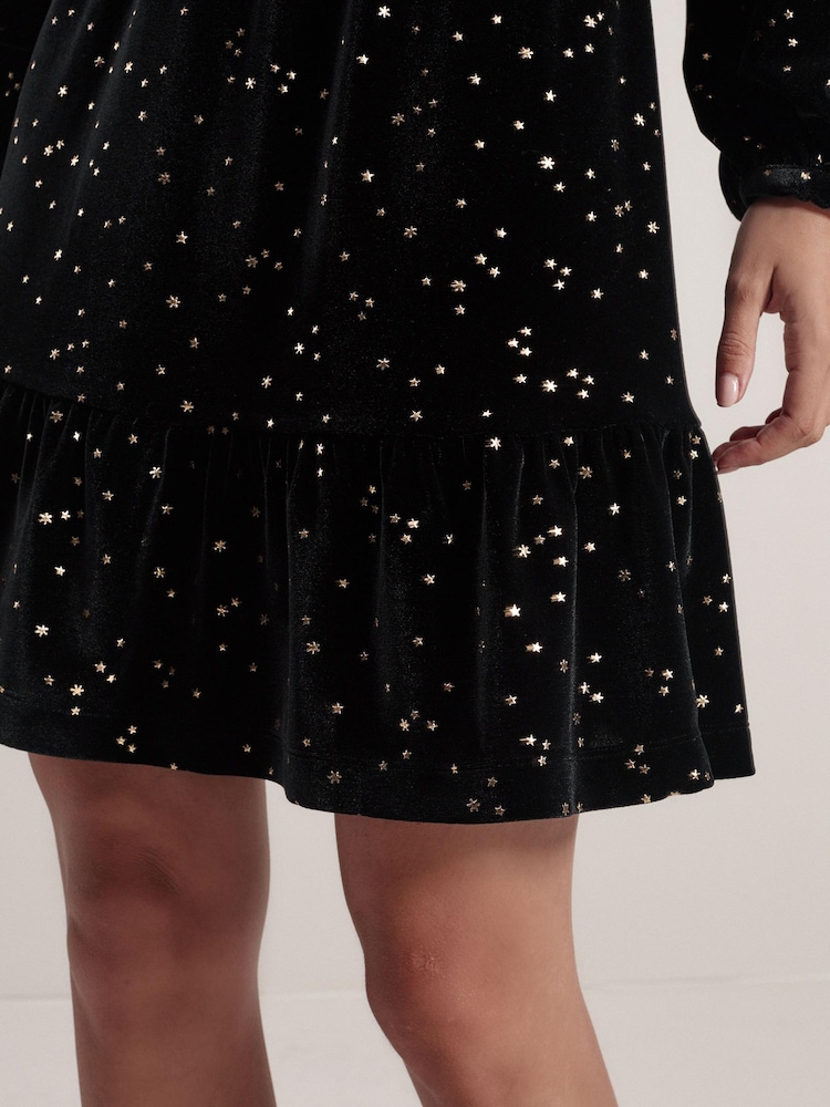 Black Long Sleeve Mini V-Neck Dress - Image 4 of 6