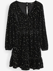 Black Long Sleeve Mini V-Neck Dress - Image 5 of 6
