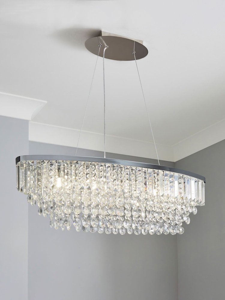 BHS Silver Paladina Crystal 5 Light Linear Pendant Bar Ceiling Light - Image 1 of 5