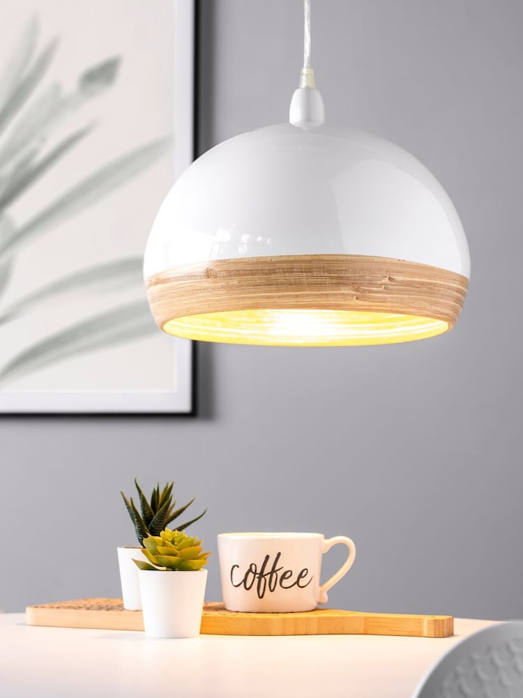BHS White Wood (Bamboo) Dome Shade - Image 1 of 5
