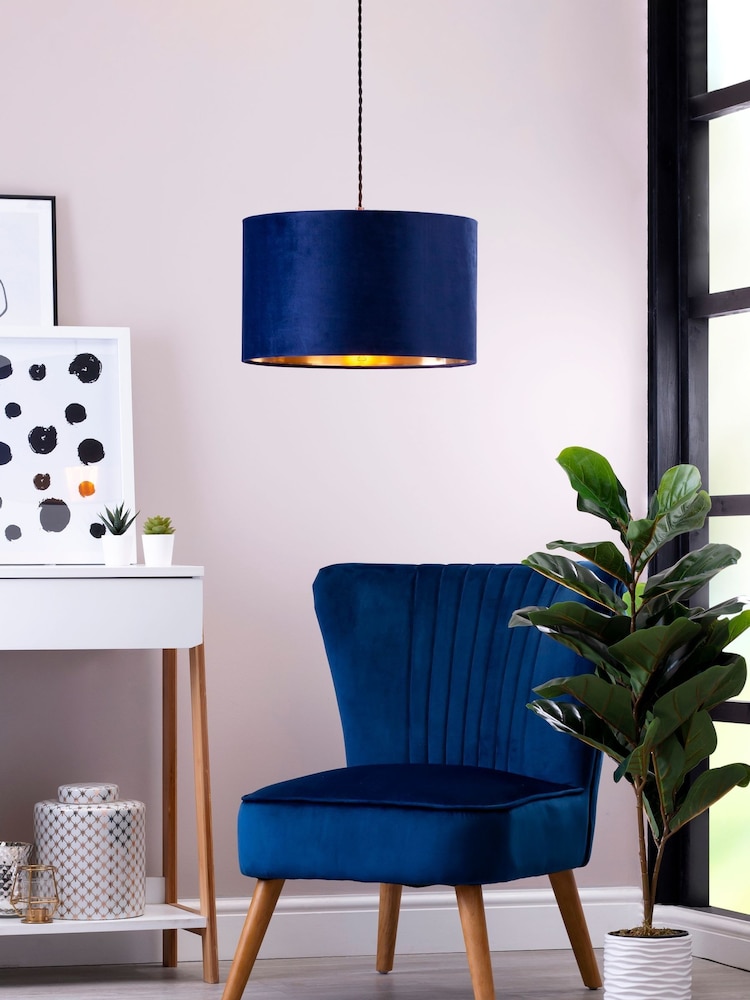 BHS Blue 40cm Velvet Shade - Image 1 of 5 BHS Blue 40cm Velvet Shade - Image 1 of 5