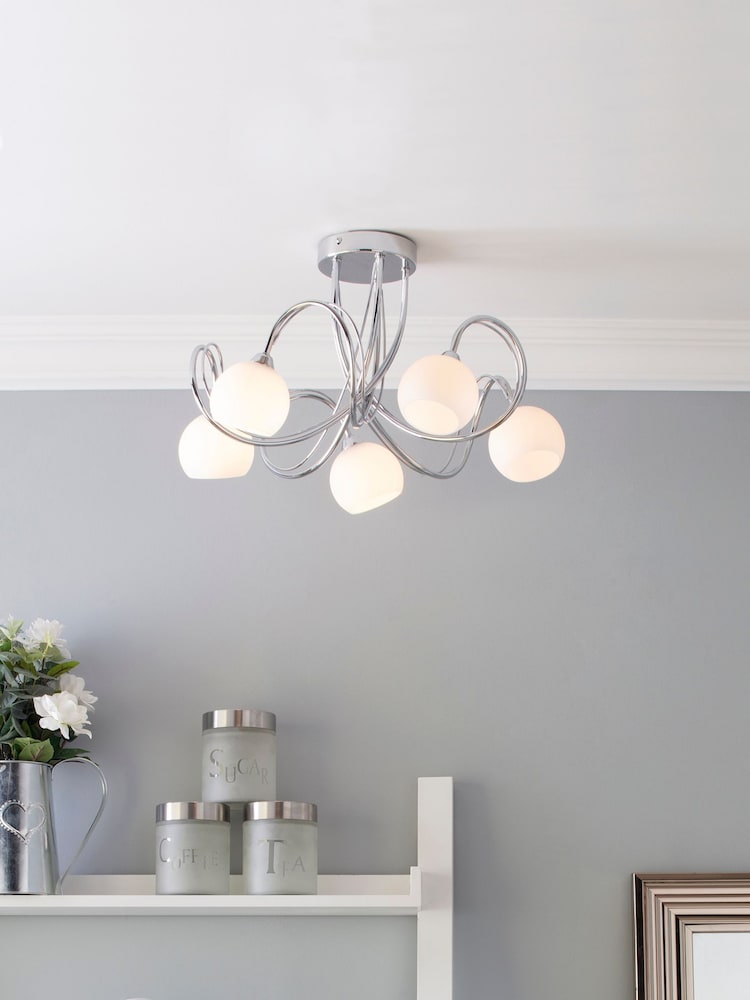 BHS Silver Soni 5 Light Flush Flush Ceiling Light - Image 1 of 4
