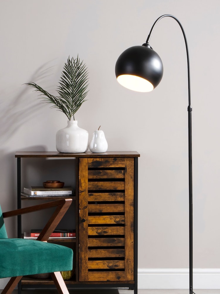 BHS Black Benson Arched Floor Lamp - Image 1 of 4