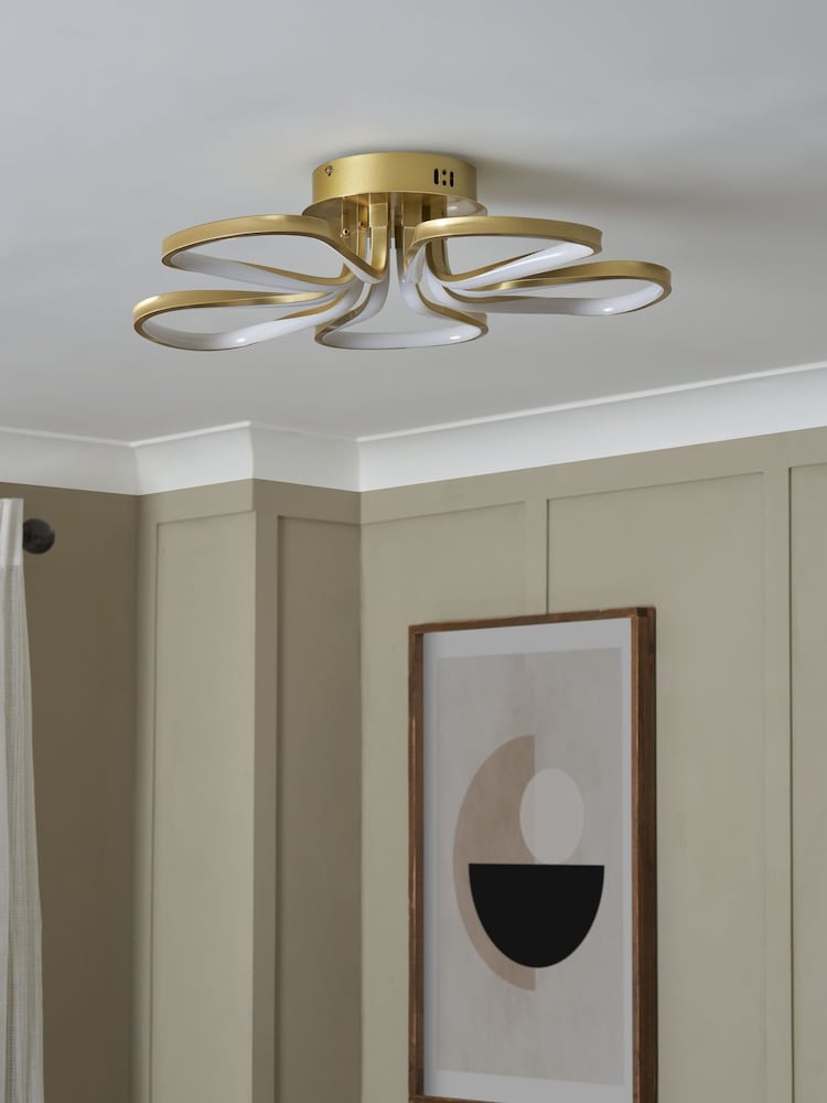BHS Brass Alvar LED 5 Petals Flush Ceiling Light - Image 2 of 7
