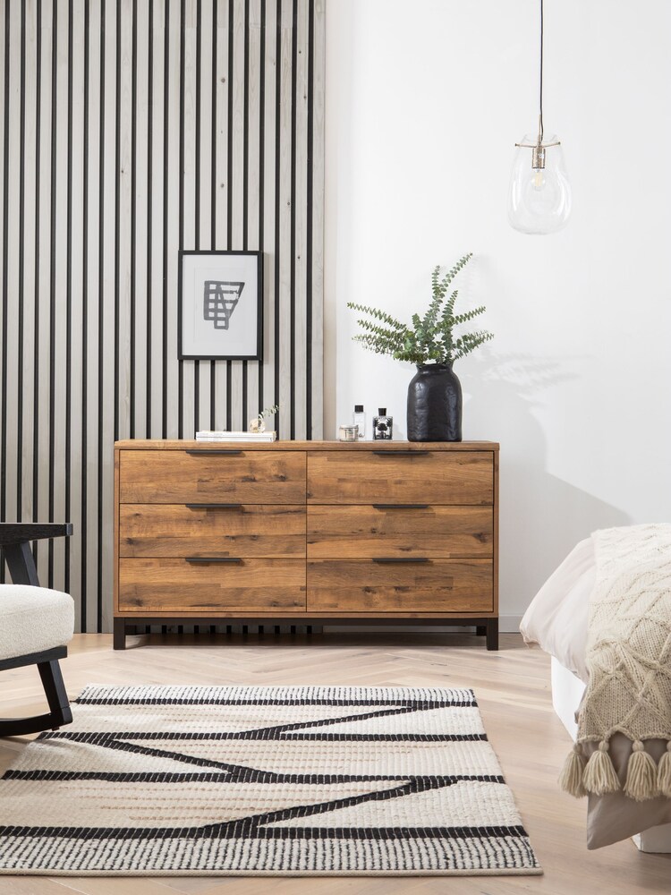Dark Bronx Oak Effect 6 Drawer Wide Chest of Drawers - Image 1 of 8