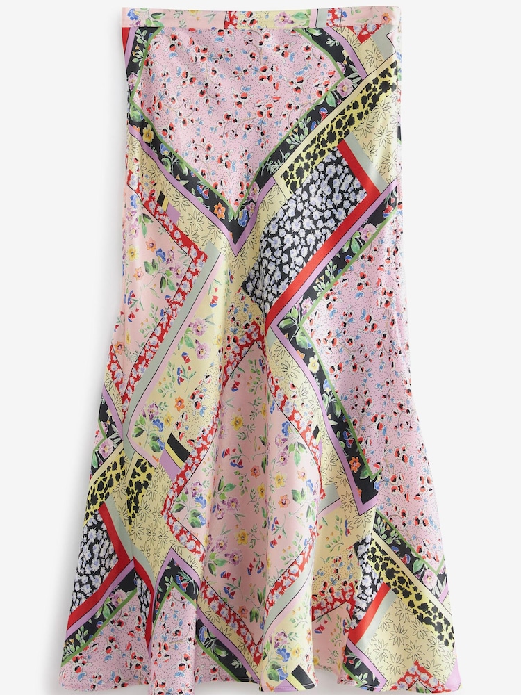 Lilac Purple Scarf Print Satin Bias Midi Skirt - Image 1 of 1