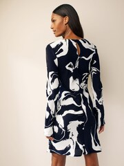 Navy Abstract Long Sleeve Column Mini Dress - Image 3 of 8