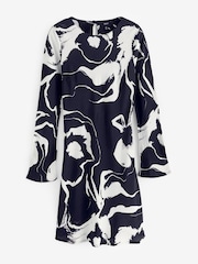 Navy Abstract Long Sleeve Column Mini Dress - Image 6 of 8