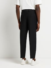 River Island Black Double Pleat Plissé 100% Cotton Trousers - Image 2 of 5
