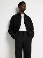 River Island Black Double Pleat Plissé 100% Cotton Trousers - Image 4 of 5