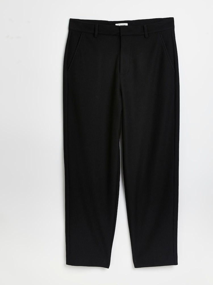 River Island Black Double Pleat Plissé 100% Cotton Trousers - Image 5 of 5