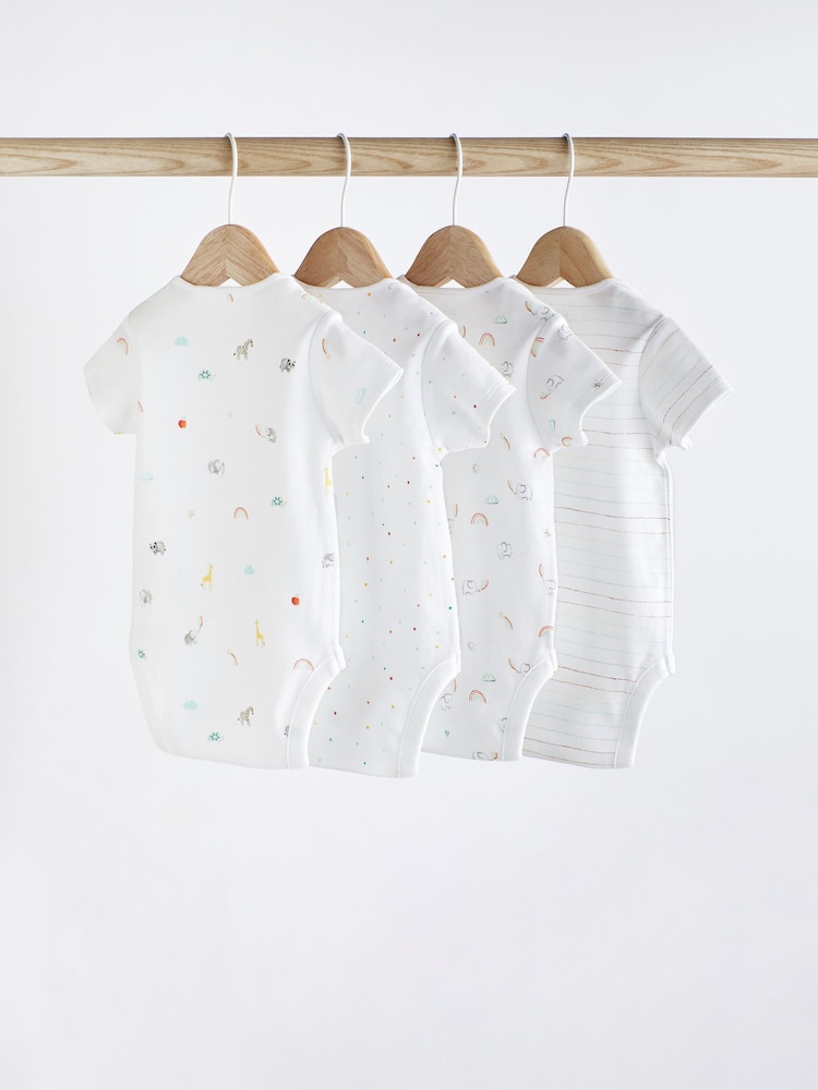 White Bright Animal 4 Pack Baby Printed Short Sleeve Bodysuits - Image 2 of 9 White Bright Animal 4 Pack Baby Printed Short Sleeve Bodysuits - Image 2 of 9