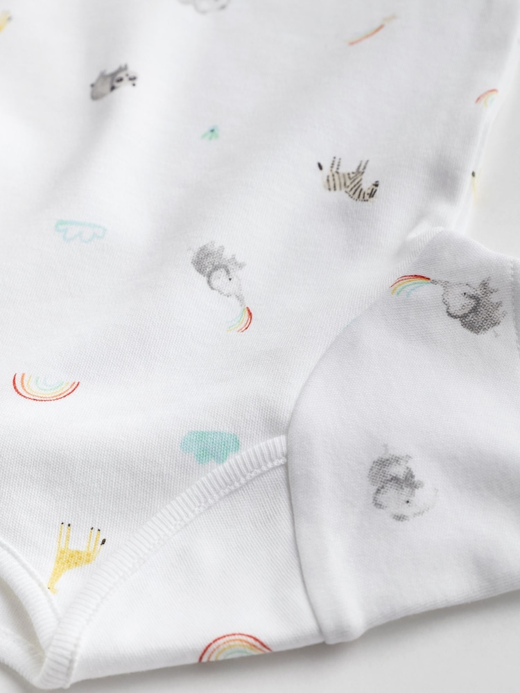 White Bright Animal 4 Pack Baby Printed Short Sleeve Bodysuits - Image 9 of 9 White Bright Animal 4 Pack Baby Printed Short Sleeve Bodysuits - Image 9 of 9