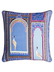Sara Miller Blue 100% Cotton Lattice Windows Cushion - Image 3 of 4