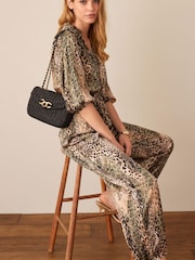 Animal Satin Tie Neck Jumpsuit - Image 1 of 2
