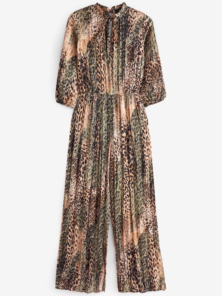 Animal Satin Tie Neck Jumpsuit - Image 2 of 2 Animal Satin Tie Neck Jumpsuit - Image 2 of 2