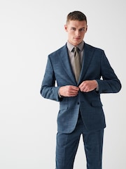 Blue Regular Fit Wool Blend Textured Suit: Jacket - Image 1 of 12