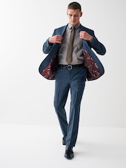 Blue Regular Fit Wool Blend Textured Suit: Jacket - Image 3 of 12