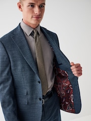 Blue Regular Fit Wool Blend Textured Suit: Jacket - Image 4 of 12