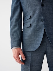 Blue Regular Fit Wool Blend Textured Suit: Jacket - Image 5 of 12