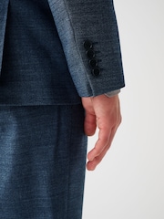 Blue Regular Fit Wool Blend Textured Suit: Jacket - Image 6 of 12