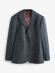 Blue Regular Fit Wool Blend Textured Suit: Jacket - Image 7 of 12