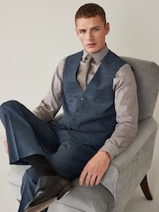 Blue Regular Fit Wool Blend Textured Suit: Waistcoat - Image 1 of 11