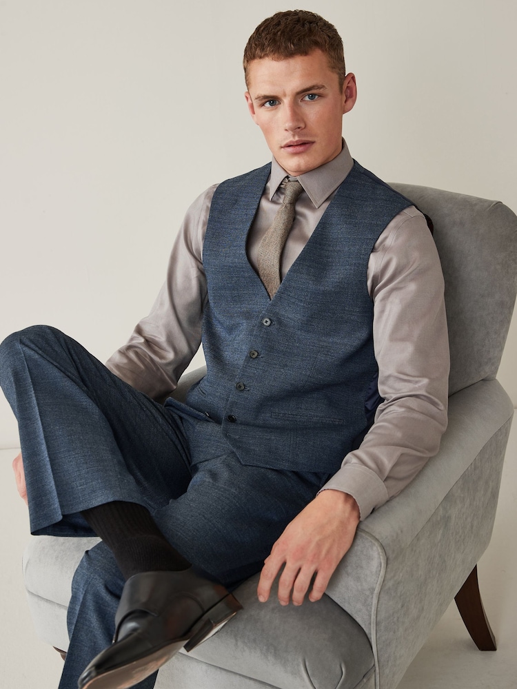 modra - v standardnem kroju Wool Blend Textured moška obleka: telovnik - Slika 1 iz 11 modra - v standardnem kroju Wool Blend Textured moška obleka: telovnik - Slika 1 iz 11