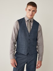 Blue Regular Fit Wool Blend Textured Suit: Waistcoat - Image 3 of 11