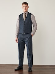 Blue Regular Fit Wool Blend Textured Suit: Waistcoat - Image 4 of 11