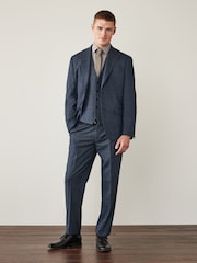 Blue Regular Fit Wool Blend Textured Suit: Waistcoat - Image 5 of 11