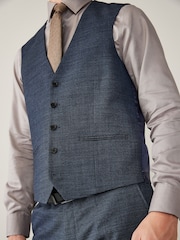 Blue Regular Fit Wool Blend Textured Suit: Waistcoat - Image 6 of 11