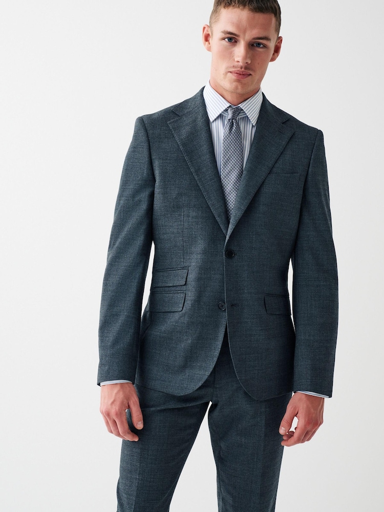 Grey Wool Blend Textured Suit: Jacket - Image 1 of 7