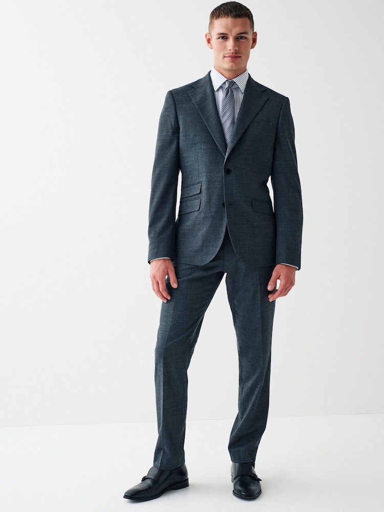 Grey Wool Blend Textured Suit: Jacket - Image 2 of 7