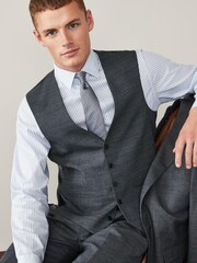 Grey Wool Blend Textured Suit: Waistcoat - Image 1 of 11