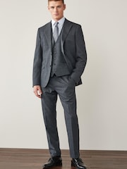 Grey Wool Blend Textured Suit: Waistcoat - Image 2 of 11