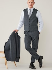 Grey Wool Blend Textured Suit: Waistcoat - Image 3 of 11