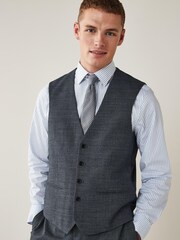Grey Wool Blend Textured Suit: Waistcoat - Image 4 of 11